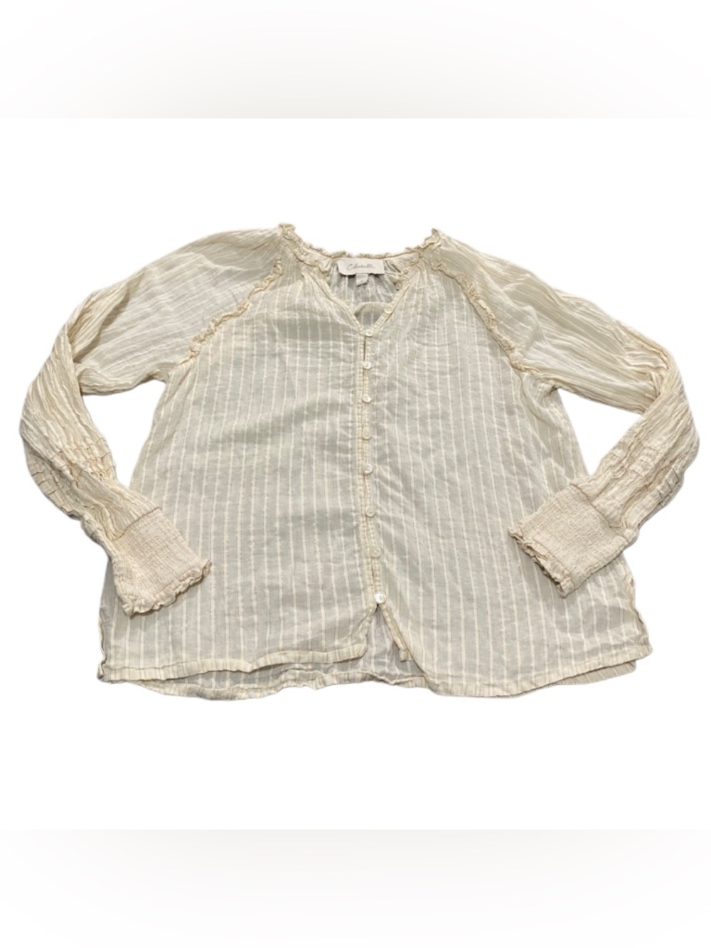 Cleobella Cream Ruffle-Trim Button Front Blouse - Picture 2 of 7